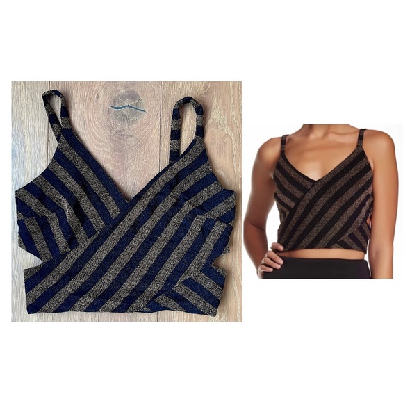 Soprano | gold and black metallic strip crop top with cutouts - Picture 1 of 8